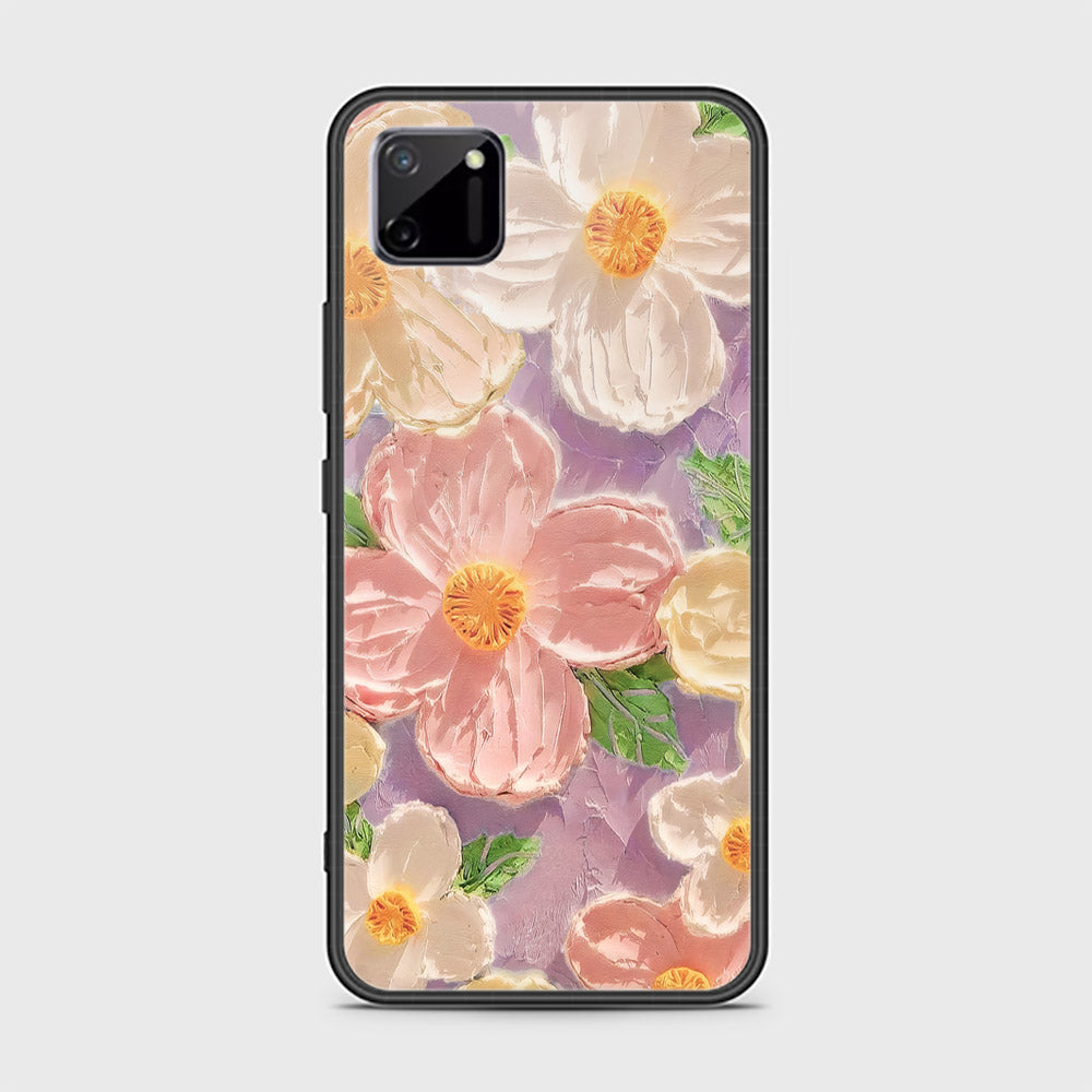 Realme C11 Cover - Floral Series - Design 11 - White & Green - HQ Ultra Shine Premium Infinity Glass Soft Silicon Borders Case