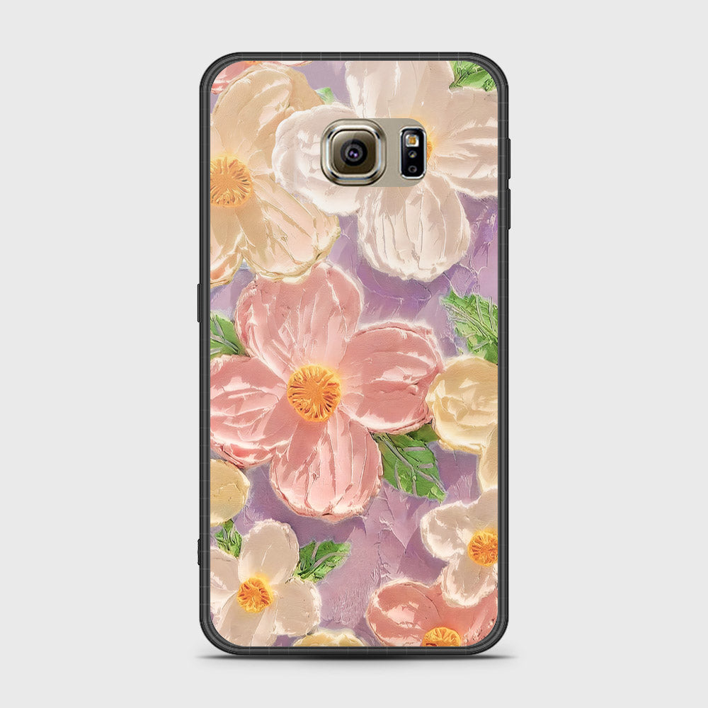 Samsung Galaxy S6 Cover - Floral Series - Design 11 - White & Green - HQ Ultra Shine Premium Infinity Glass Soft Silicon Borders Case