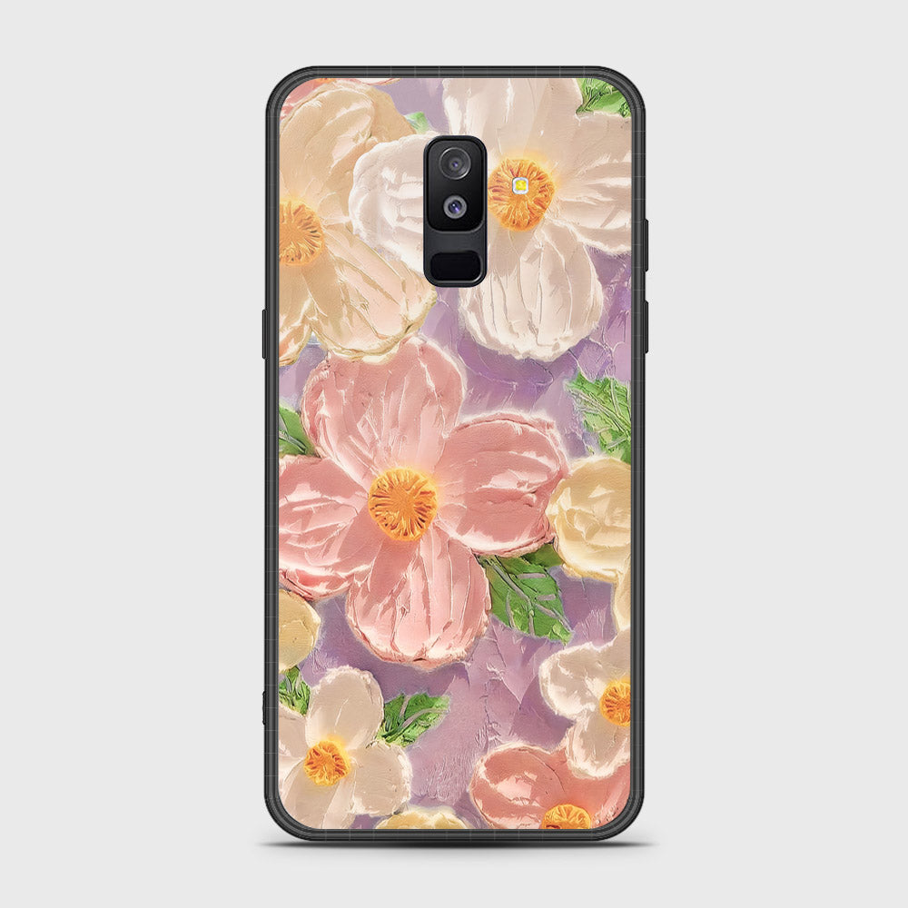 Samsung Galaxy A6 Plus 2018 Cover - Floral Series - Design 11 - White & Green - HQ Ultra Shine Premium Infinity Glass Soft Silicon Borders Case