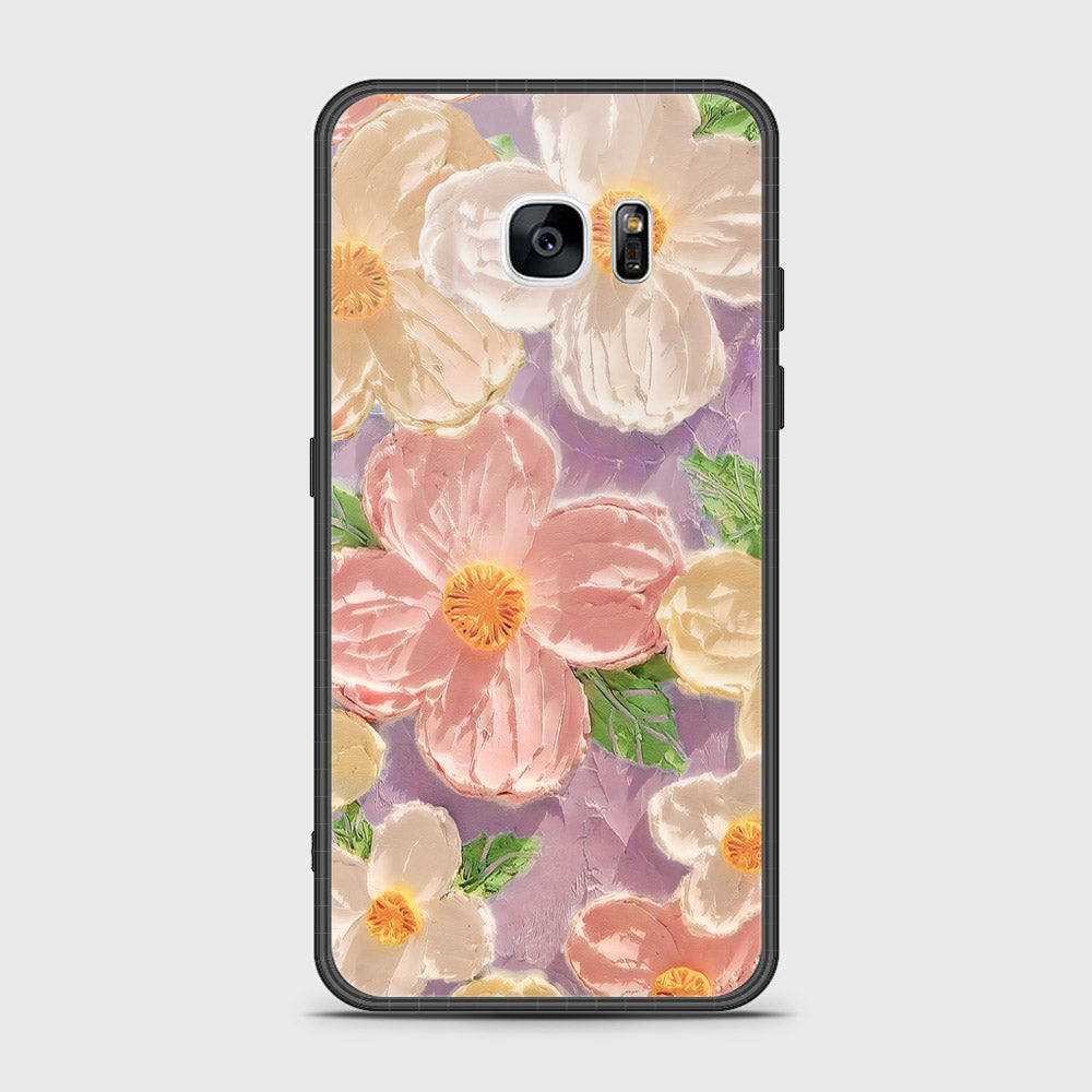 Samsung Galaxy S7 Edge Cover - Floral Series - Design 11 - White & Green - HQ Ultra Shine Premium Infinity Glass Soft Silicon Borders Case