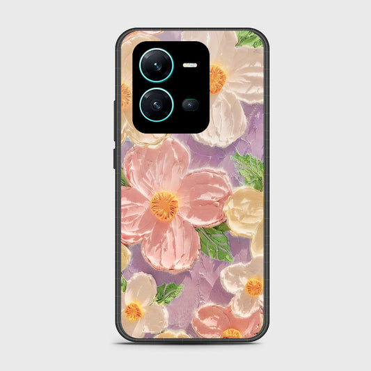 Vivo V25 5G Cover - Floral Series - Design 11 - White & Green - HQ Ultra Shine Premium Infinity Glass Soft Silicon Borders Case