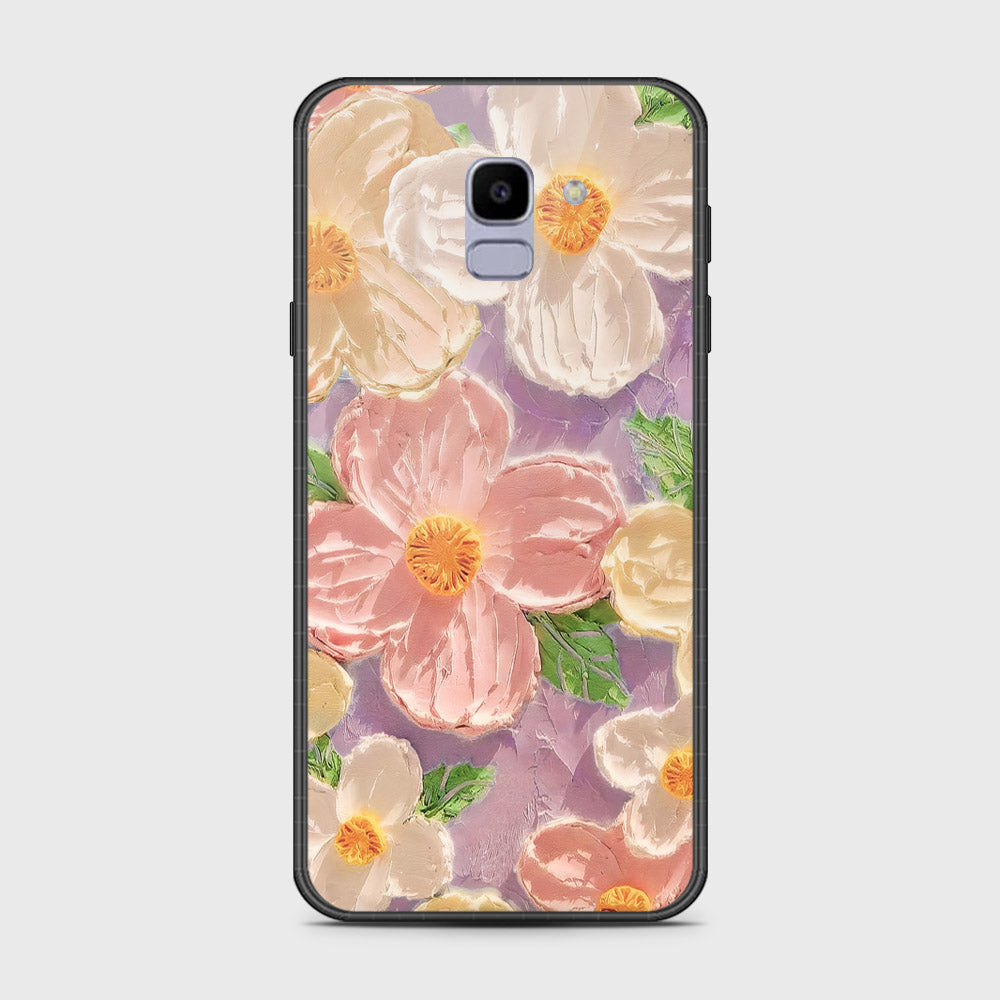 Samsung Galaxy J6 2018 Cover - Floral Series - Design 11 - White & Green - HQ Ultra Shine Premium Infinity Glass Soft Silicon Borders Case