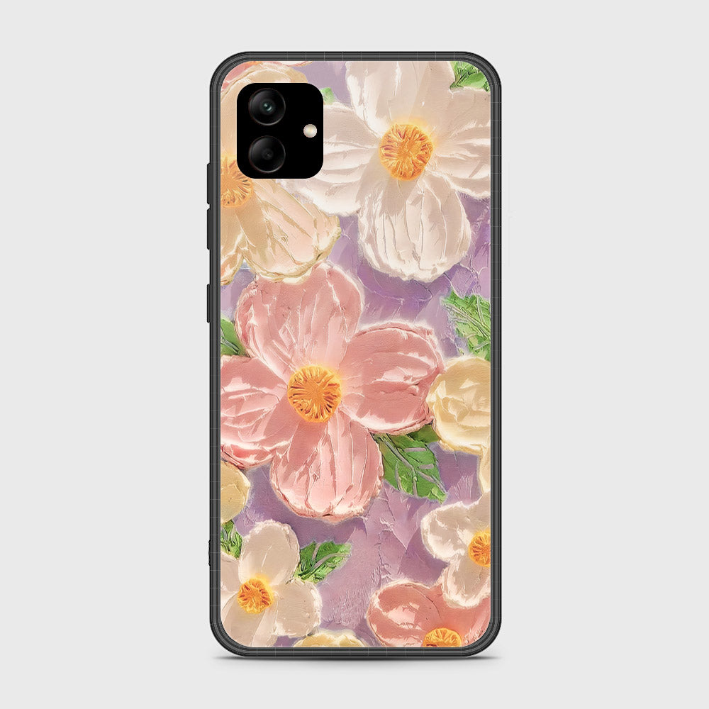 Samsung Galaxy M04 4G Cover - Floral Series - Design 11 - White & Green - HQ Ultra Shine Premium Infinity Glass Soft Silicon Borders Case