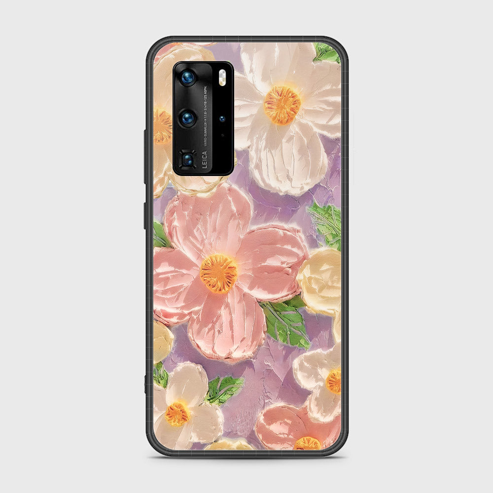 Huawei P40 Pro Cover - Floral Series - Design 11 - White & Green - HQ Ultra Shine Premium Infinity Glass Soft Silicon Borders Case