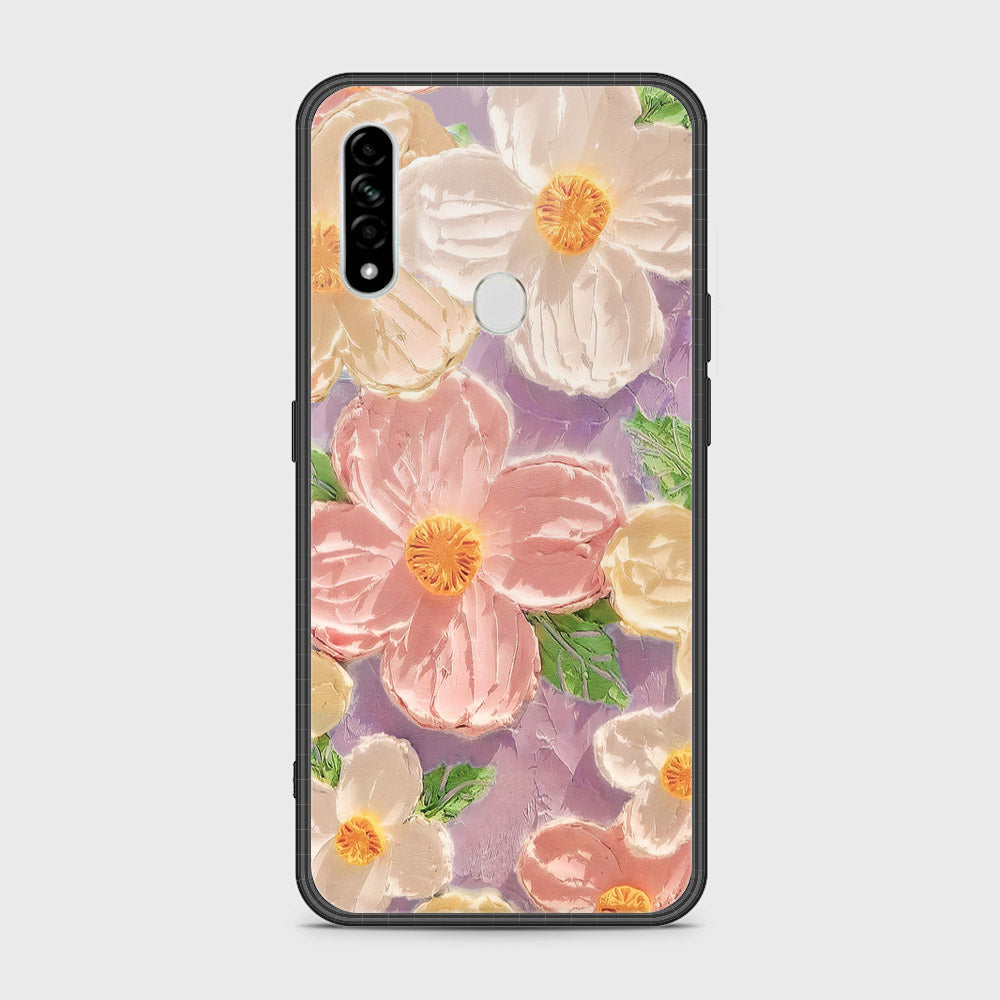 Oppo A8 Cover - Floral Series - Design 11 - White & Green - HQ Ultra Shine Premium Infinity Glass Soft Silicon Borders Case