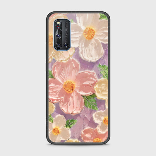 Vivo V19 Cover - Floral Series - Design 11 - White & Green - HQ Ultra Shine Premium Infinity Glass Soft Silicon Borders Case