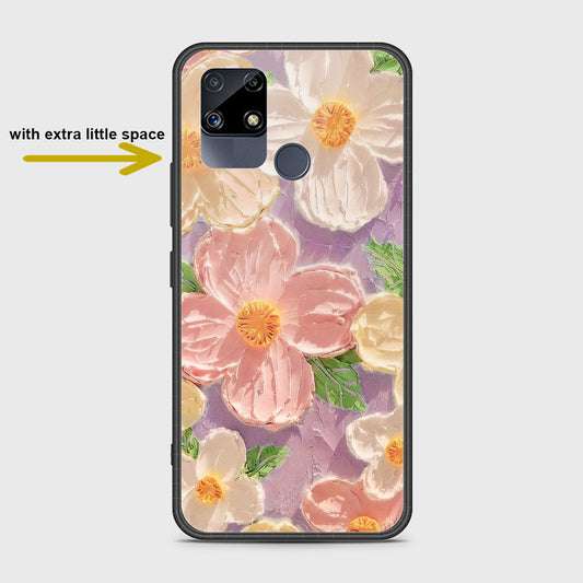 Realme Narzo 20 Cover - Floral Series - Design 11 - White & Green - HQ Ultra Shine Premium Infinity Glass Soft Silicon Borders Case