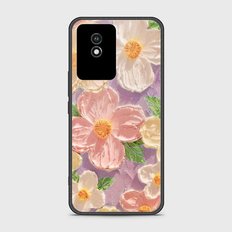 Vivo Y02 Cover - Floral Series - Design 11 - White & Green - HQ Ultra Shine Premium Infinity Glass Soft Silicon Borders Case