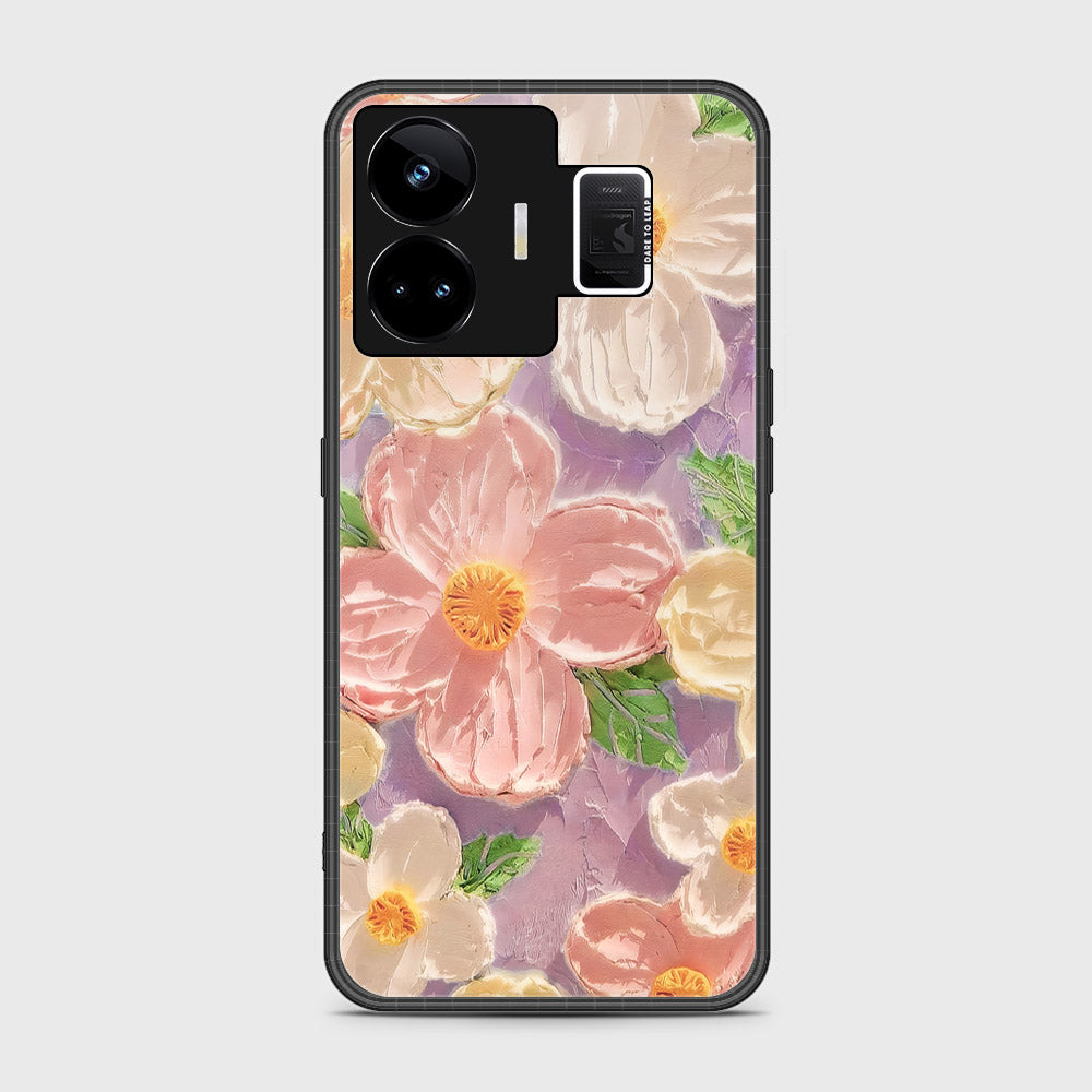 Realme GT3 Cover - Floral Series - Design 11 - White & Green - HQ Ultra Shine Premium Infinity Glass Soft Silicon Borders Case