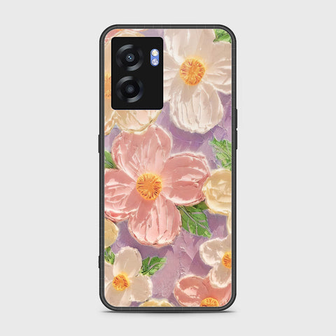 Oppo A57 5G Cover - Floral Series - Design 11 - White & Green - HQ Ultra Shine Premium Infinity Glass Soft Silicon Borders Case