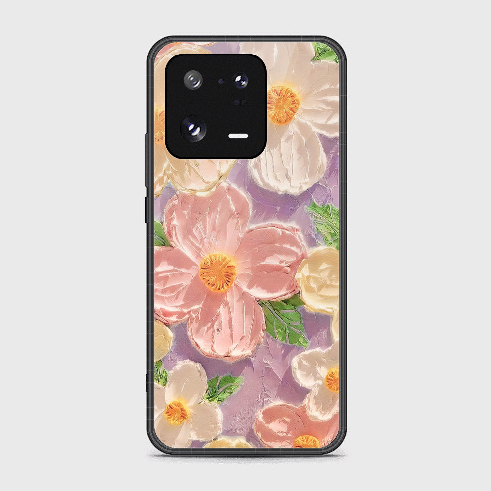 Xiaomi 13 Pro Cover - Floral Series - Design 11 - White & Green - HQ Ultra Shine Premium Infinity Glass Soft Silicon Borders Case