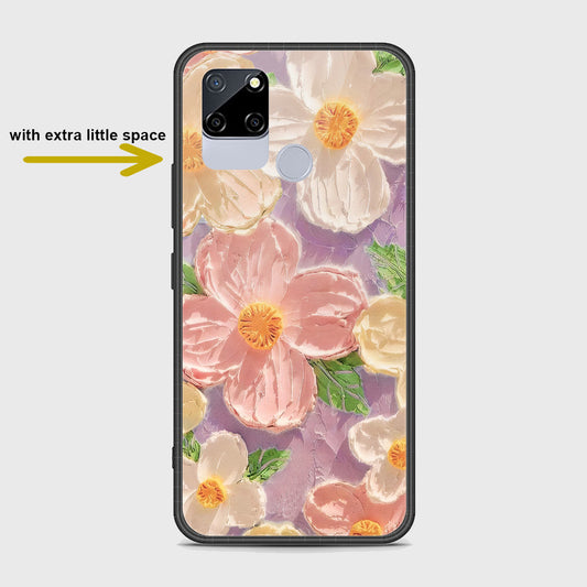 Realme C12 Cover - Floral Series - Design 11 - White & Green - HQ Ultra Shine Premium Infinity Glass Soft Silicon Borders Case