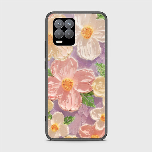 Realme 8 Cover - Floral Series - Design 11 - White & Green - HQ Ultra Shine Premium Infinity Glass Soft Silicon Borders Case