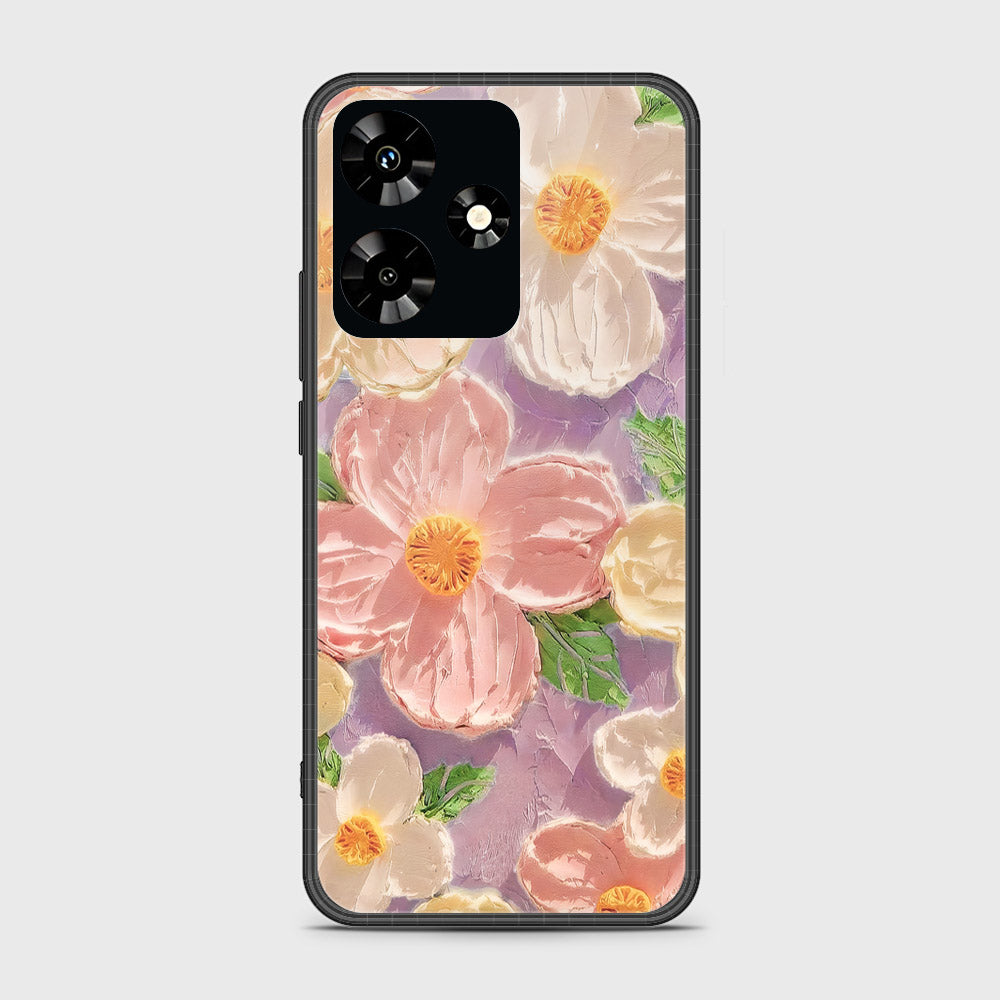 Infinix Hot 30 Cover - Floral Series - Design 11 - White & Green - HQ Ultra Shine Premium Infinity Glass Soft Silicon Borders Case