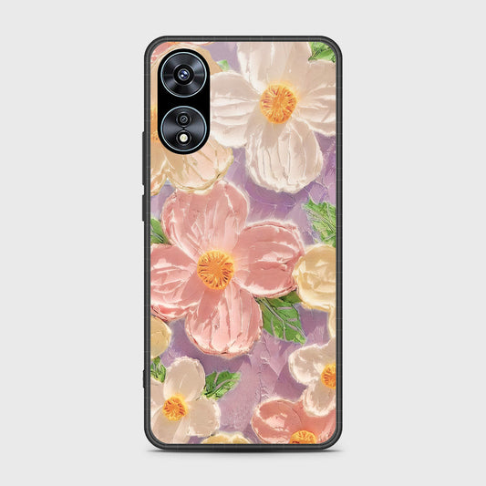 Oppo A58 4G Cover - Floral Series - Design 11 - White & Green - HQ Ultra Shine Premium Infinity Glass Soft Silicon Borders Case