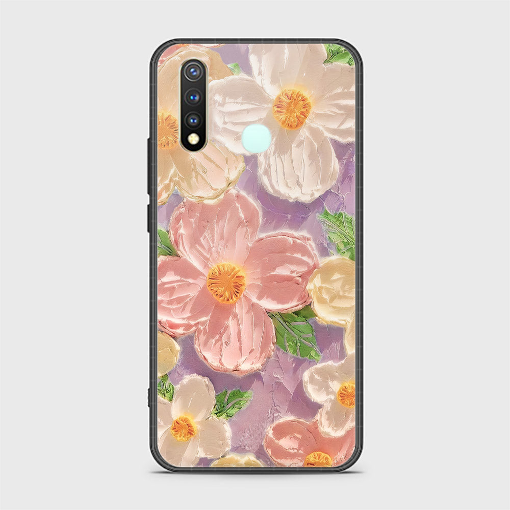 Vivo Y19 Cover - Floral Series - Design 11 - White & Green - HQ Ultra Shine Premium Infinity Glass Soft Silicon Borders Case