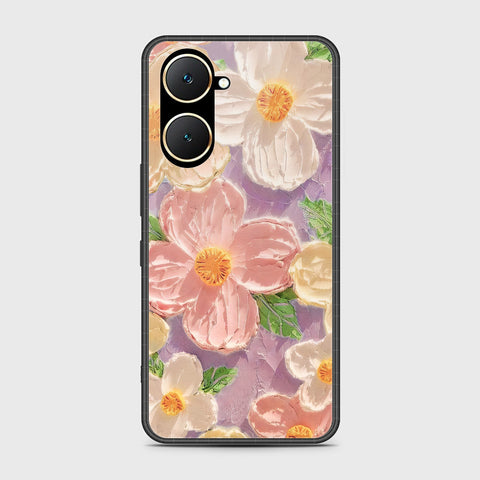 Vivo Y03t Cover - Floral Series - Design 11 - White & Green - HQ Ultra Shine Premium Infinity Glass Soft Silicon Borders Case