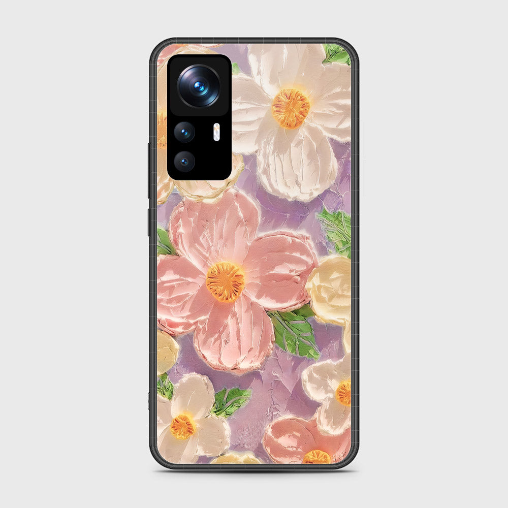 Xiaomi 12T Pro Cover - Floral Series - Design 11 - White & Green - HQ Ultra Shine Premium Infinity Glass Soft Silicon Borders Case