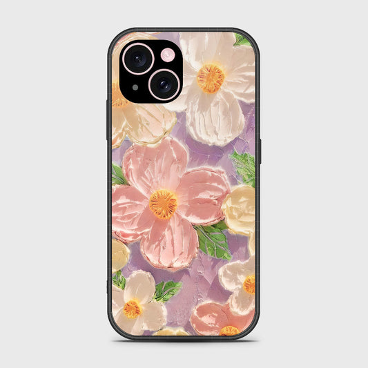 iPhone 15 Cover - Floral Series - Design 11 - White & Green - HQ Ultra Shine Premium Infinity Glass Soft Silicon Borders Case