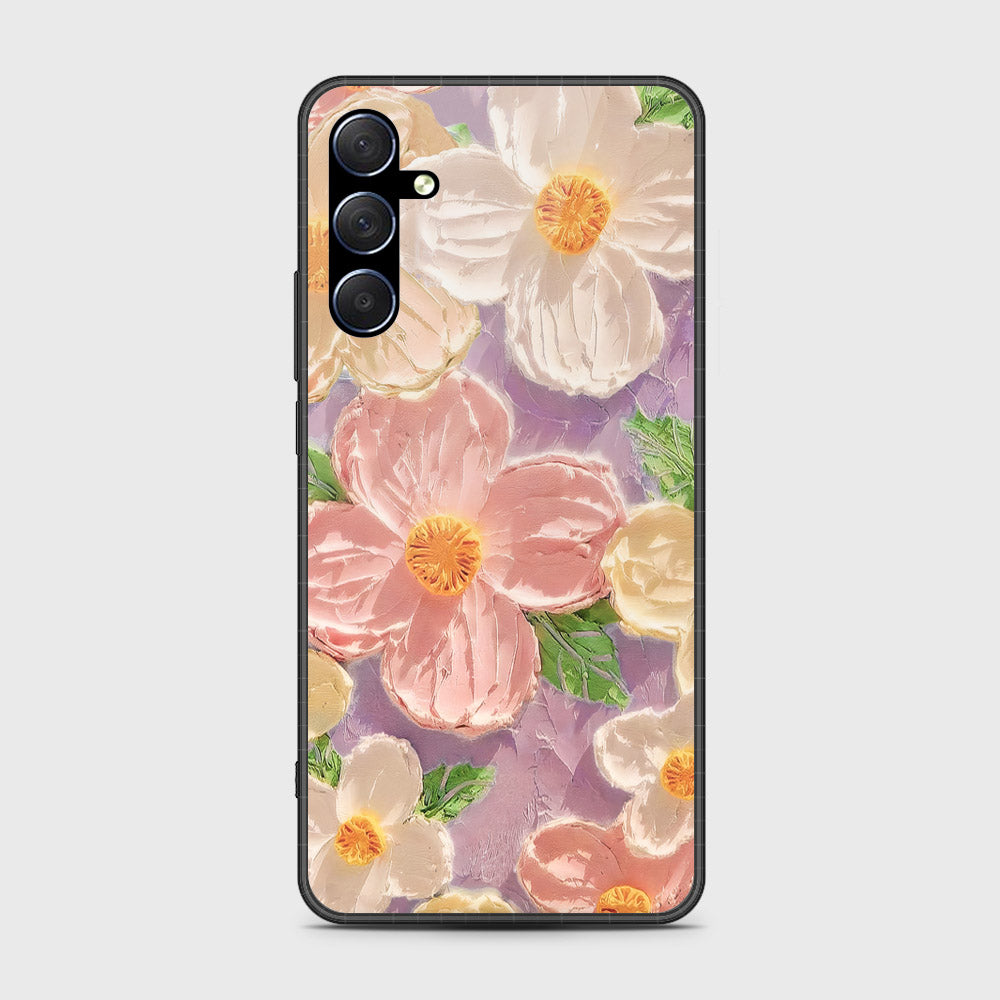 Samsung Galaxy M54 Cover - Floral Series - Design 11 - White & Green - HQ Ultra Shine Premium Infinity Glass Soft Silicon Borders Case