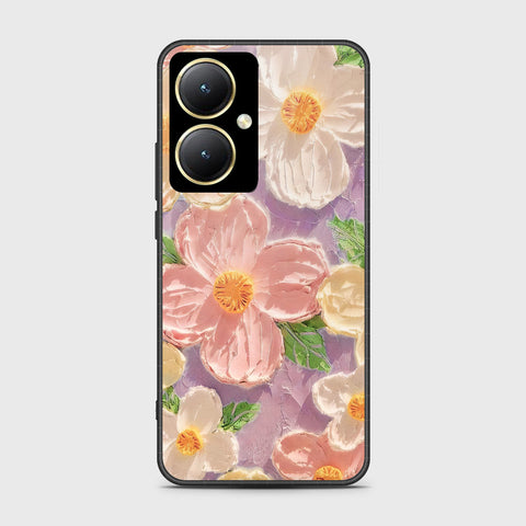 Vivo Y35m Plus Cover - Floral Series - Design 11 - White & Green - HQ Ultra Shine Premium Infinity Glass Soft Silicon Borders Case