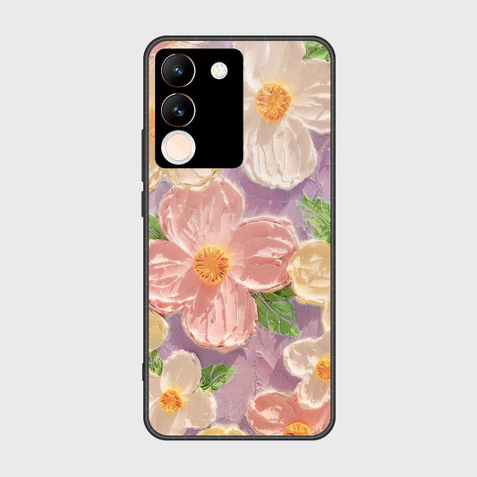 Vivo Y200 Cover - Floral Series - Design 11 - White & Green - HQ Ultra Shine Premium Infinity Glass Soft Silicon Borders Case