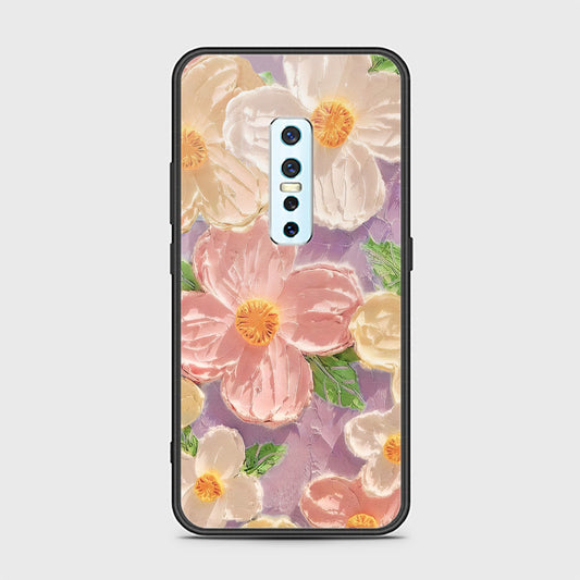 Vivo V17 Pro Cover - Floral Series - Design 11 - White & Green - HQ Ultra Shine Premium Infinity Glass Soft Silicon Borders Case