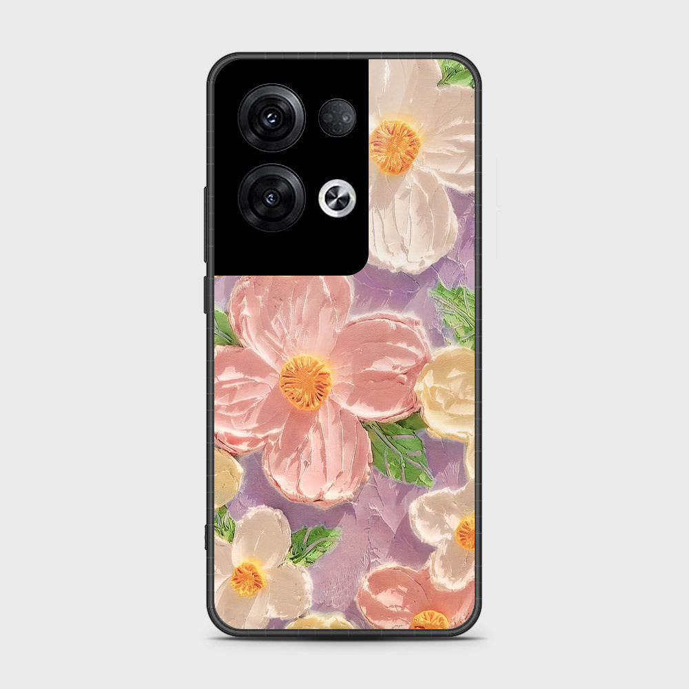 Oppo Reno 8 Pro Cover - Floral Series - Design 11 - White & Green - HQ Ultra Shine Premium Infinity Glass Soft Silicon Borders Case