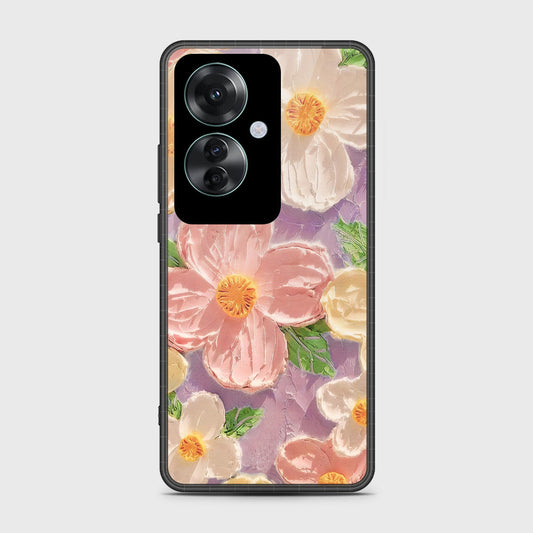 Oppo Reno 11F 5G Cover - Floral Series - Design 11 - White & Green - HQ Ultra Shine Premium Infinity Glass Soft Silicon Borders Case