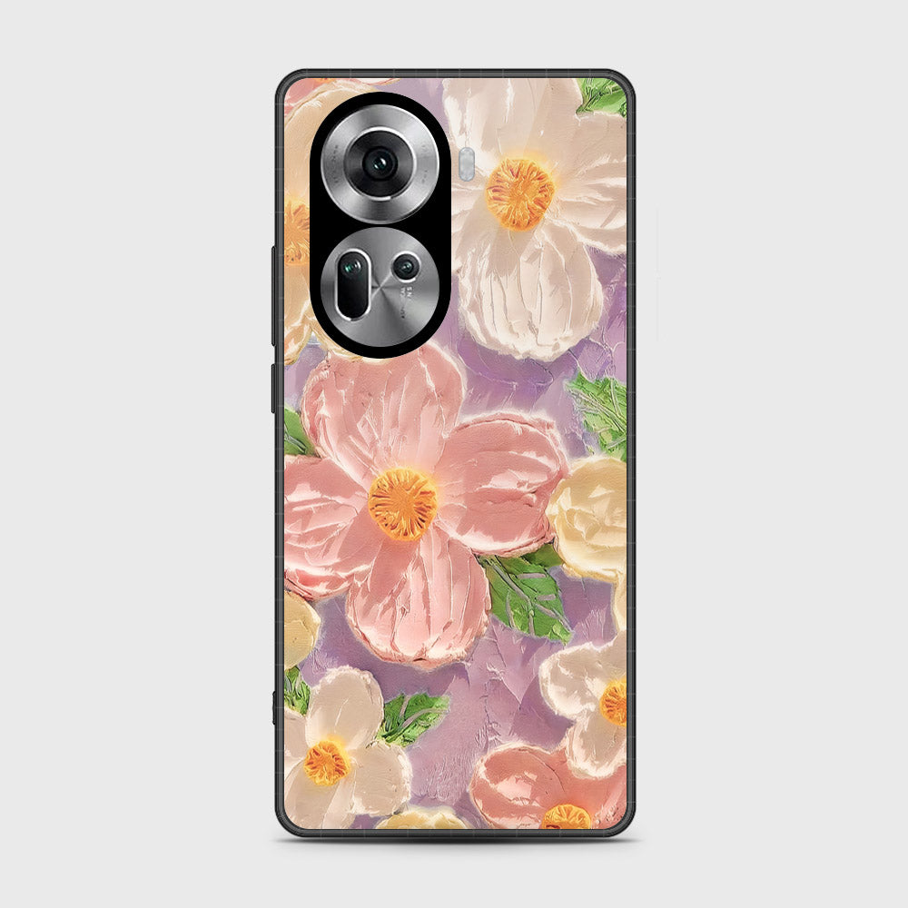 Oppo Reno 11 5G Cover - Floral Series - Design 11 - White & Green - HQ Ultra Shine Premium Infinity Glass Soft Silicon Borders Case