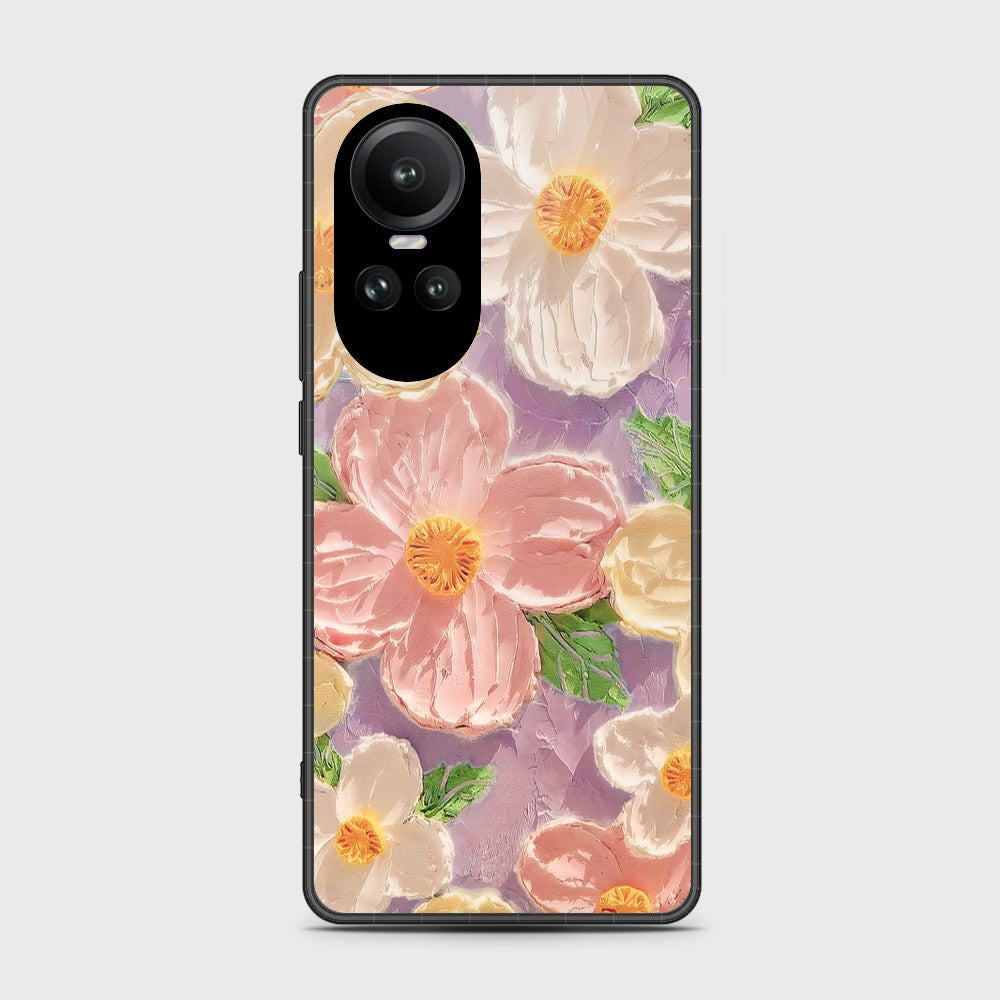 Oppo Reno 10 Pro Cover - Floral Series - Design 11 - White & Green - HQ Ultra Shine Premium Infinity Glass Soft Silicon Borders Case