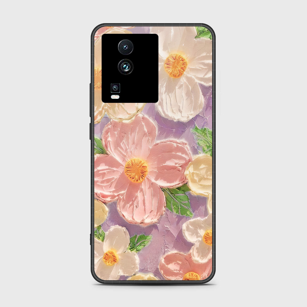 Vivo iQOO Neo 7 Cover - Floral Series - Design 11 - White & Green - HQ Ultra Shine Premium Infinity Glass Soft Silicon Borders Case