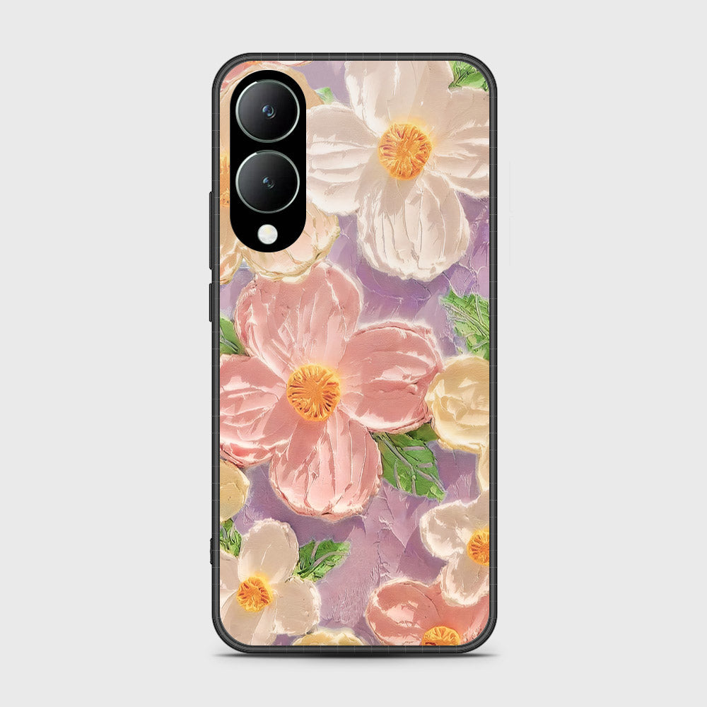 Vivo Y17s Cover - Floral Series - Design 11 - White & Green - HQ Ultra Shine Premium Infinity Glass Soft Silicon Borders Case