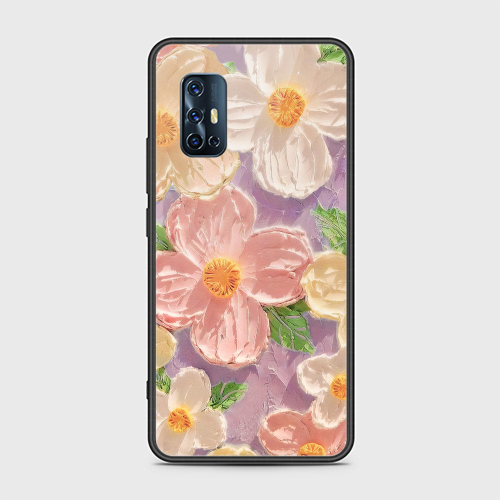 Vivo V17 Cover - Floral Series - Design 11 - White & Green - HQ Ultra Shine Premium Infinity Glass Soft Silicon Borders Case