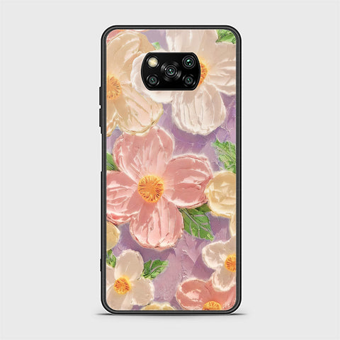 Xiaomi Poco X3 Cover - Floral Series - Design 11 - White & Green - HQ Ultra Shine Premium Infinity Glass Soft Silicon Borders Case