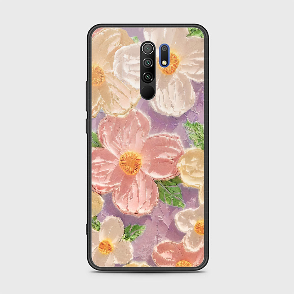 Xiaomi Redmi 9 Cover - Floral Series - Design 11 - White & Green - HQ Ultra Shine Premium Infinity Glass Soft Silicon Borders Case