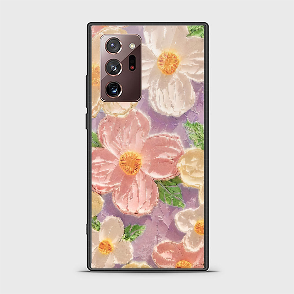 Samsung Galaxy Note 20 Ultra Cover - Floral Series - Design 11 - White & Green - HQ Ultra Shine Premium Infinity Glass Soft Silicon Borders Case