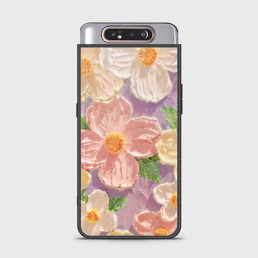 Samsung Galaxy A80 Cover - Floral Series - Design 11 - White & Green - HQ Ultra Shine Premium Infinity Glass Soft Silicon Borders Case