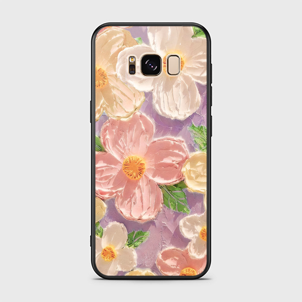 Samsung Galaxy S8 Cover - Floral Series - Design 11 - White & Green - HQ Ultra Shine Premium Infinity Glass Soft Silicon Borders Case