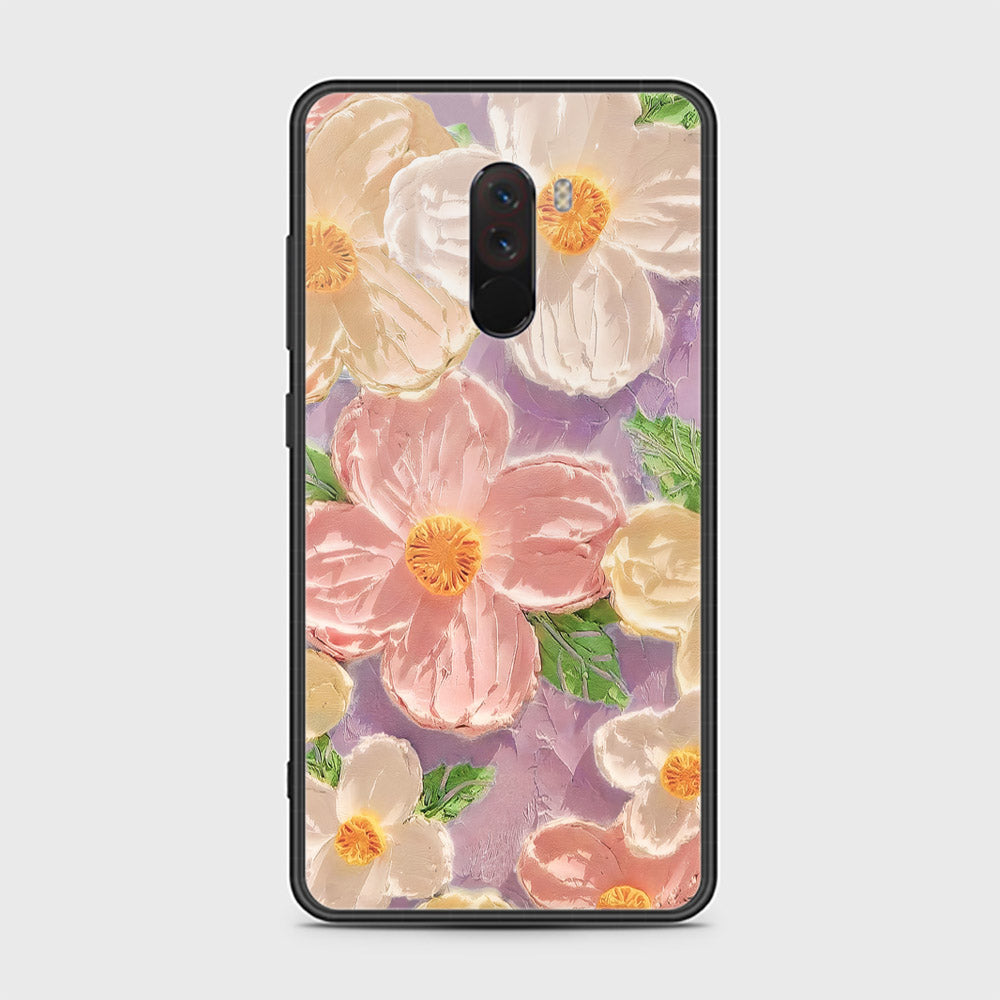 Xiaomi Pocophone F1 Cover - Floral Series - Design 11 - White & Green - HQ Ultra Shine Premium Infinity Glass Soft Silicon Borders Case