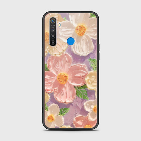 Realme 5 Cover - Floral Series - Design 11 - White & Green - HQ Ultra Shine Premium Infinity Glass Soft Silicon Borders Case