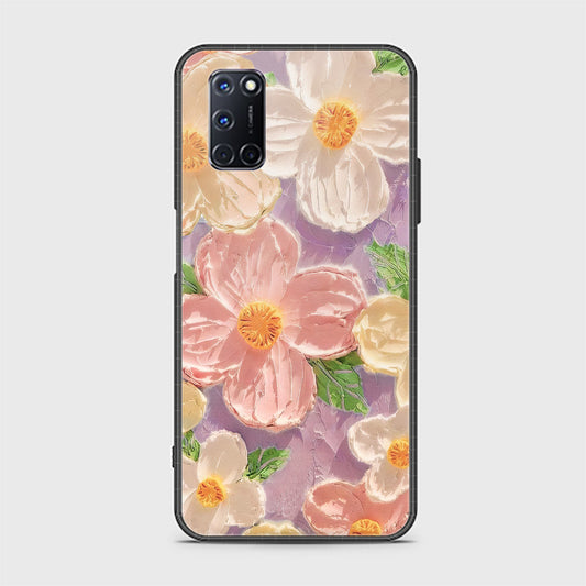 Oppo A92 Cover - Floral Series - Design 11 - White & Green - HQ Ultra Shine Premium Infinity Glass Soft Silicon Borders Case