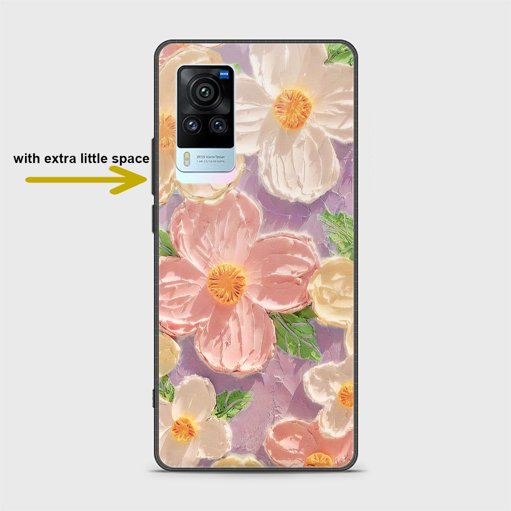 Vivo X60 Pro Cover - Floral Series - Design 11 - White & Green - HQ Ultra Shine Premium Infinity Glass Soft Silicon Borders Case