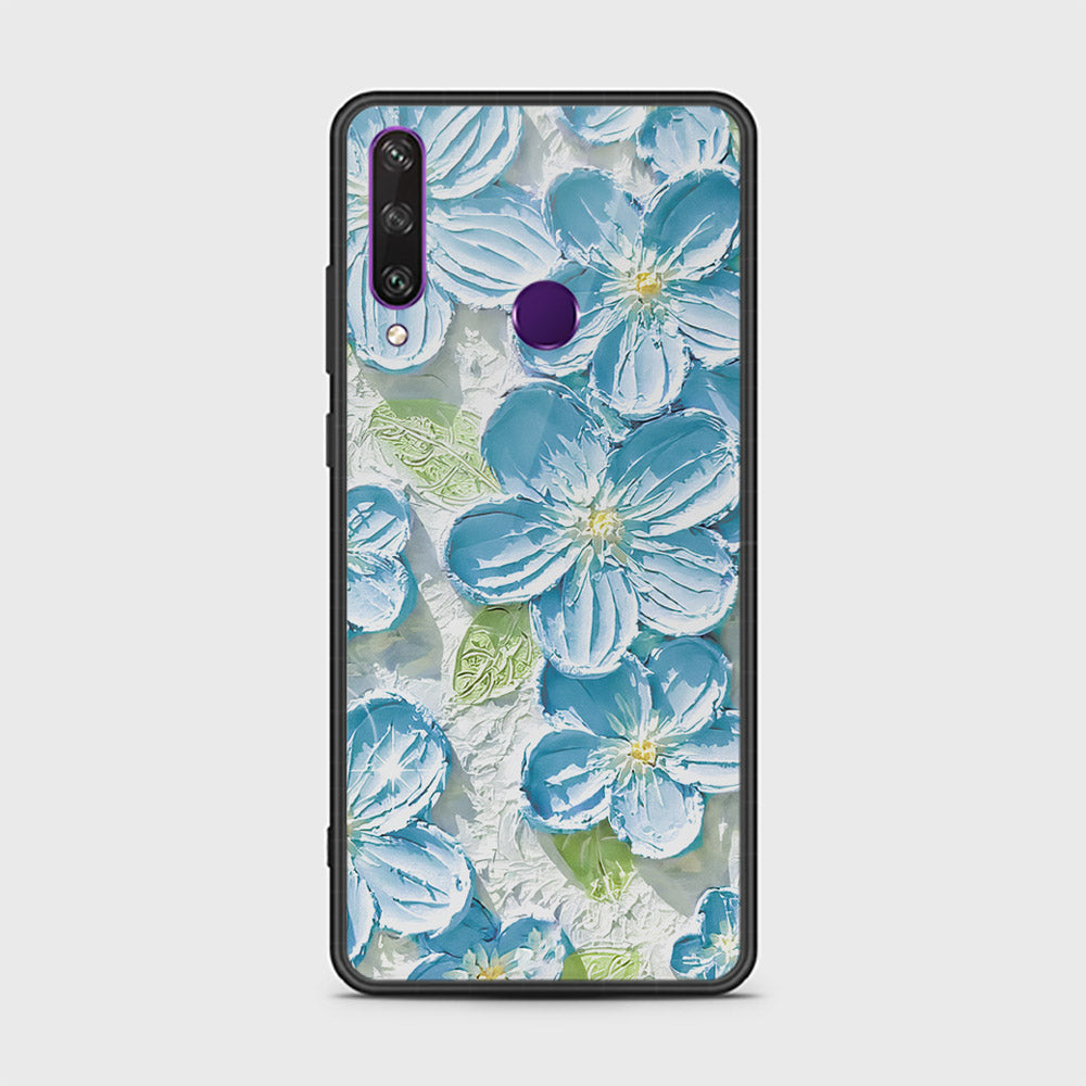 Huawei Y6p Cover - Floral Series - Design 12 - Grey & Green - HQ Ultra Shine Premium Infinity Glass Soft Silicon Borders Case