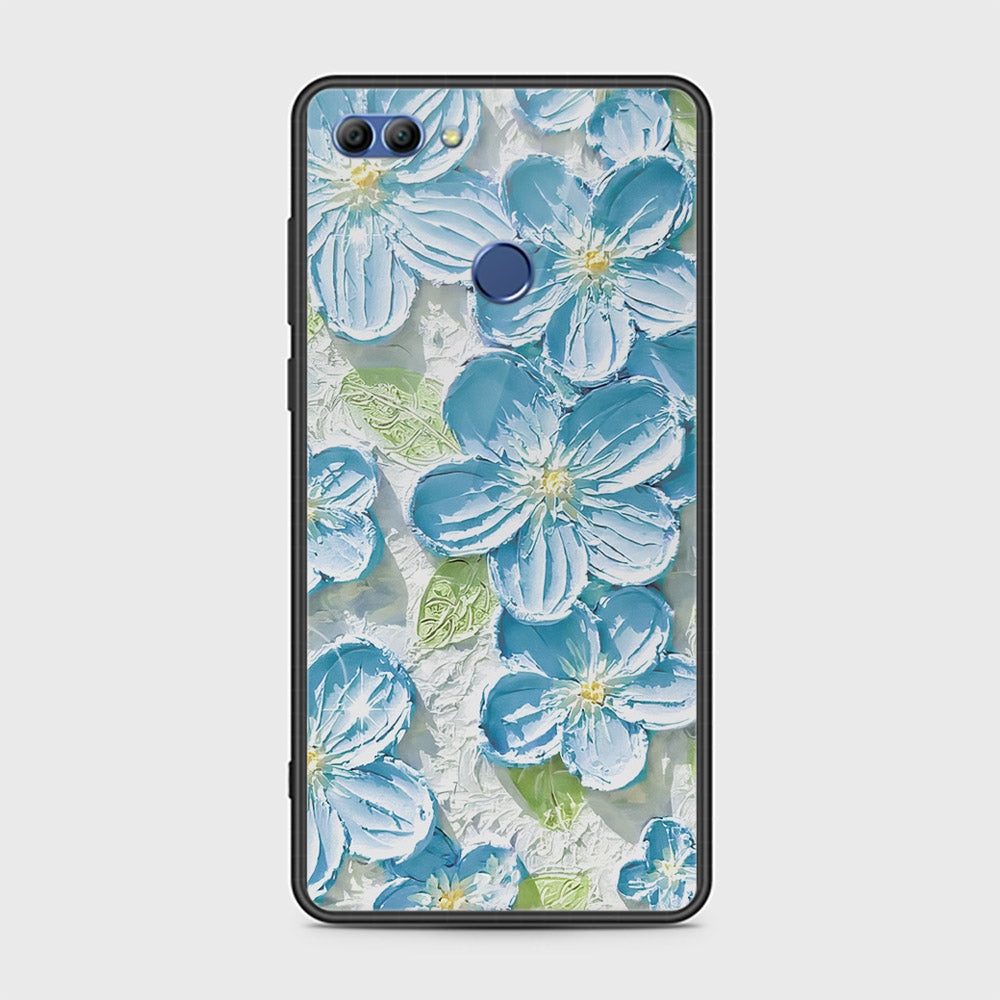 Huawei Y9 2018 Cover - Floral Series - Design 12 - Grey & Green - HQ Ultra Shine Premium Infinity Glass Soft Silicon Borders Case