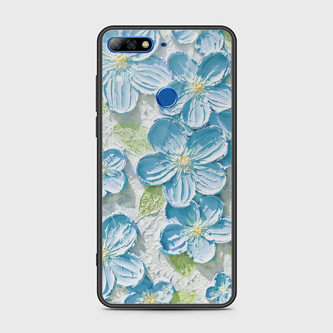 Huawei Y7 Prime 2018 Cover - Floral Series - Design 12 - Grey & Green - HQ Ultra Shine Premium Infinity Glass Soft Silicon Borders Case