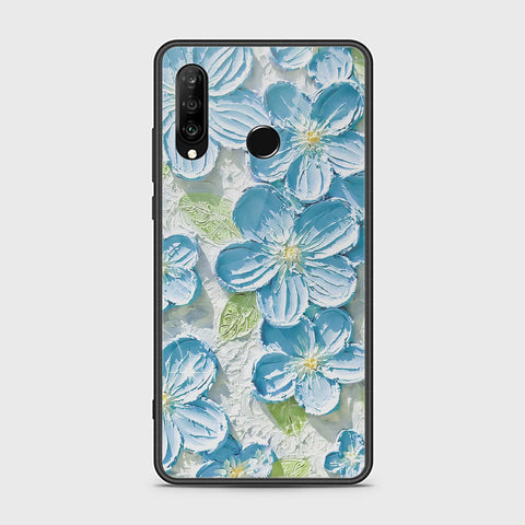 Huawei P30 lite Cover - Floral Series - Design 12 - Grey & Green - HQ Ultra Shine Premium Infinity Glass Soft Silicon Borders Case