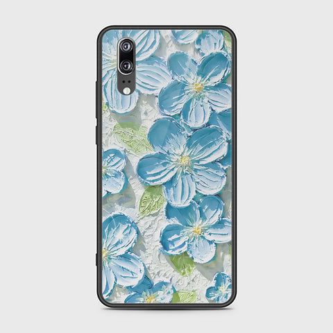 Huawei P20 Cover - Floral Series - Design 12 - Grey & Green - HQ Ultra Shine Premium Infinity Glass Soft Silicon Borders Case