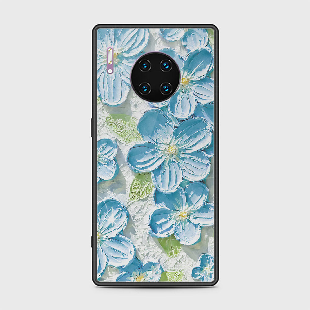 Huawei Mate 30 Pro Cover - Floral Series - Design 12 - Grey & Green - HQ Ultra Shine Premium Infinity Glass Soft Silicon Borders Case