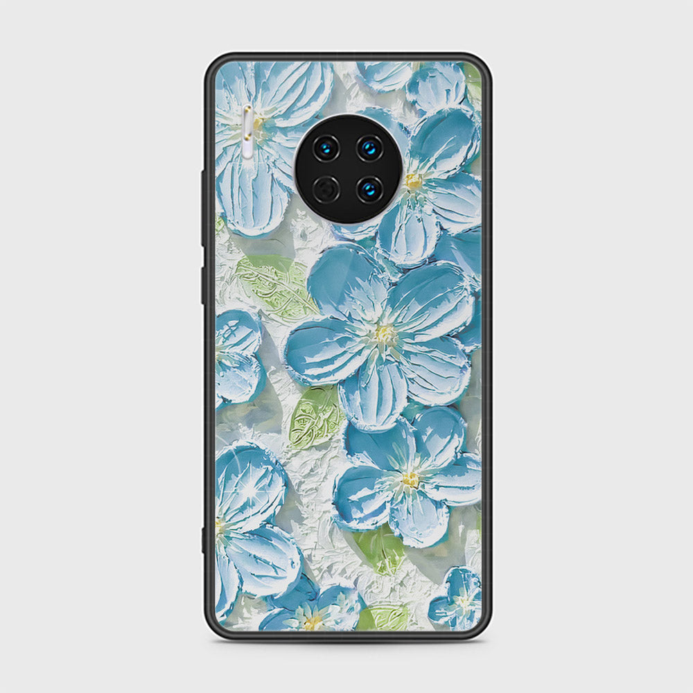 Huawei Mate 30 Cover - Floral Series - Design 12 - Grey & Green - HQ Ultra Shine Premium Infinity Glass Soft Silicon Borders Case